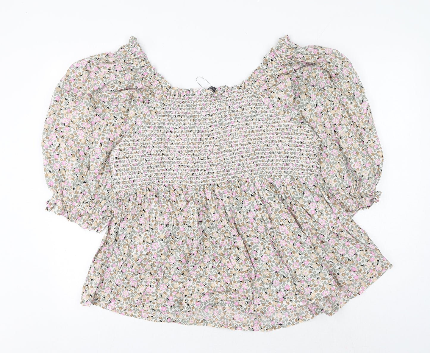 Marks and Spencer Womens Multicoloured Floral Cotton Basic Blouse Size 20 Square Neck