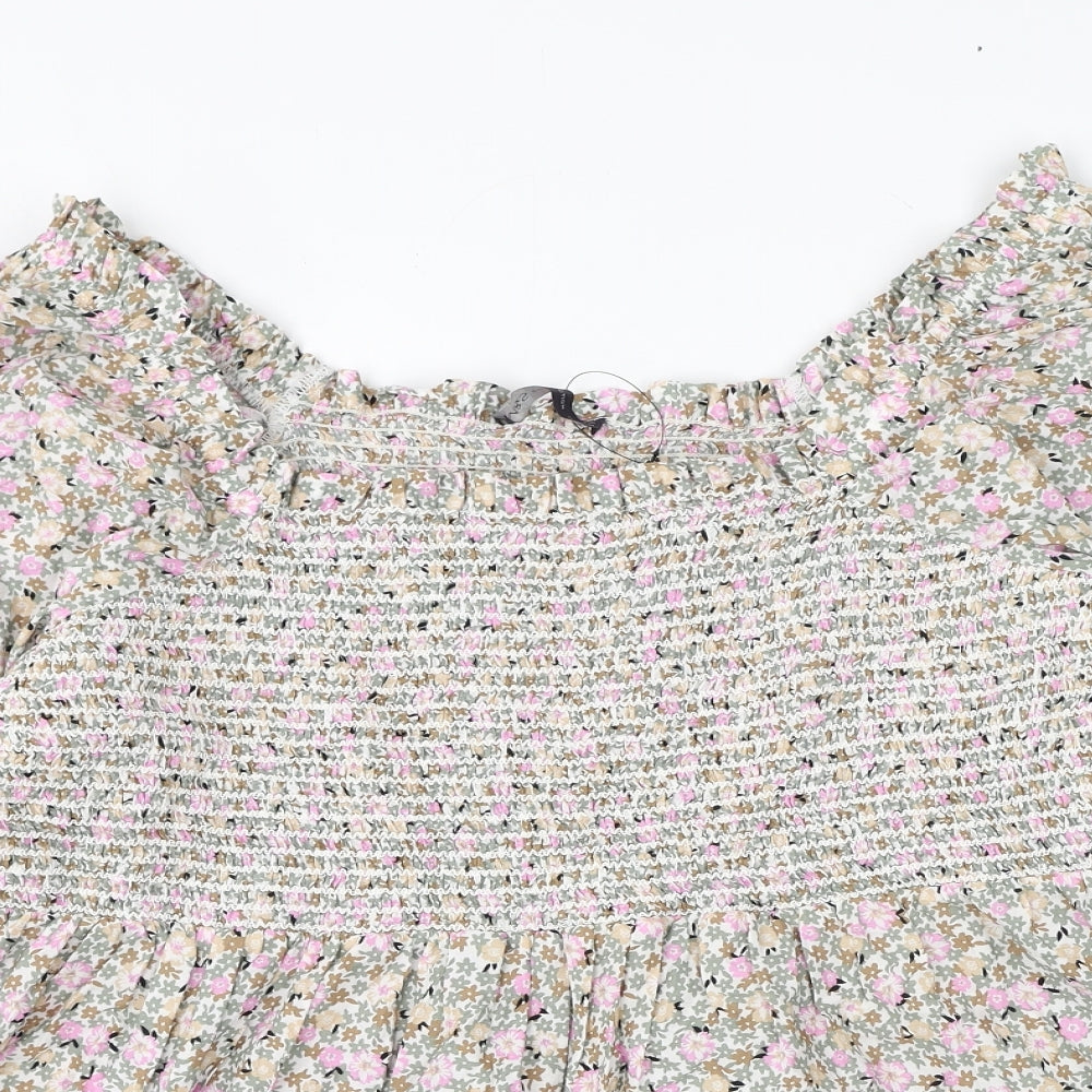 Marks and Spencer Womens Multicoloured Floral Cotton Basic Blouse Size 20 Square Neck