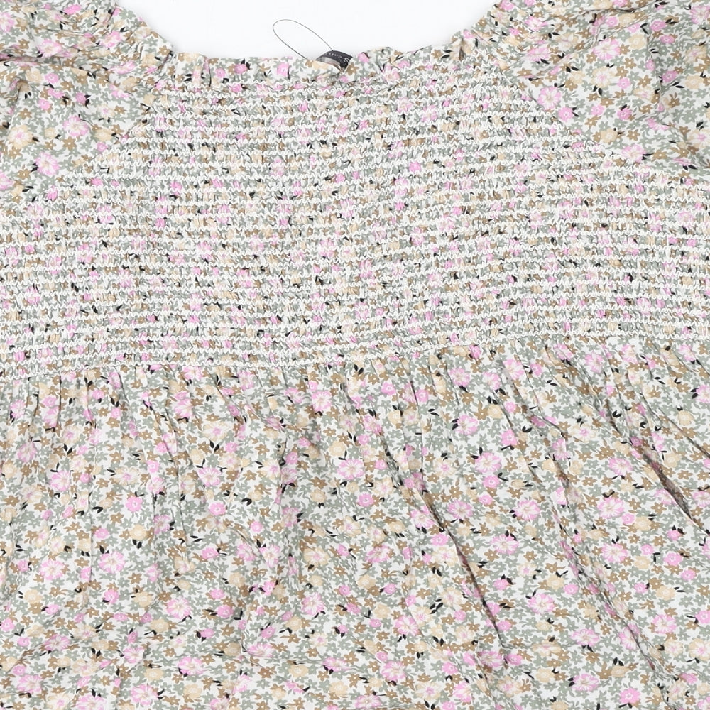 Marks and Spencer Womens Multicoloured Floral Cotton Basic Blouse Size 20 Square Neck