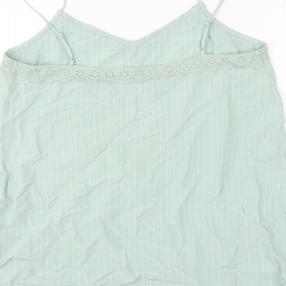 Marks and Spencer Womens Green Striped Viscose Basic Tank Size 12 V-Neck
