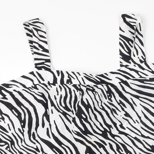 Marks and Spencer Womens White Animal Print Cotton Basic Blouse Size 24 Square Neck - Zebra Print