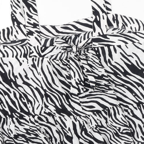 Marks and Spencer Womens White Animal Print Cotton Basic Blouse Size 24 Square Neck - Zebra Print