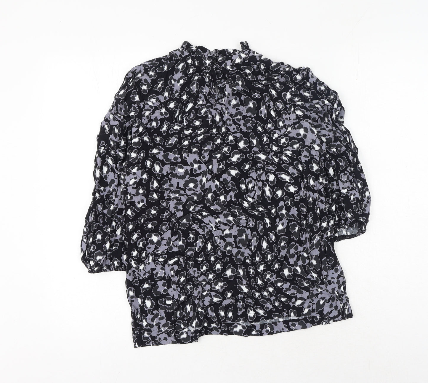 Marks and Spencer Womens Black Animal Print Viscose Basic Blouse Size 8 Round Neck - Leopard Print
