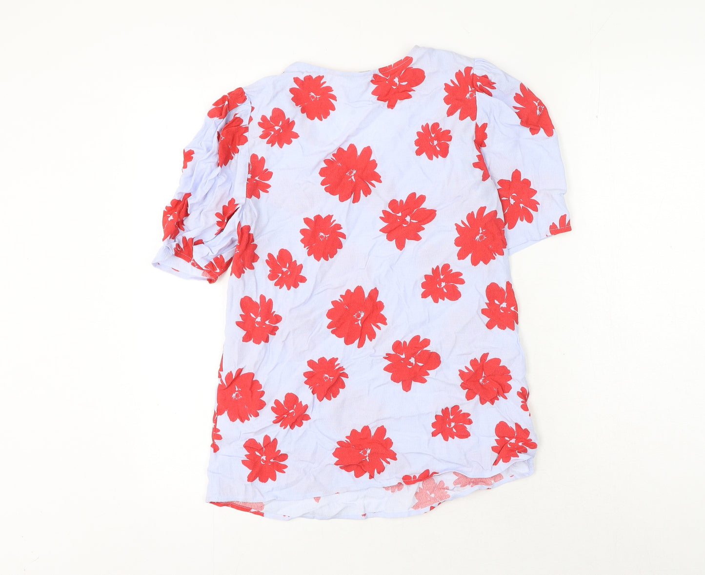 Marks and Spencer Womens Blue Floral Viscose Basic Blouse Size 6 Round Neck