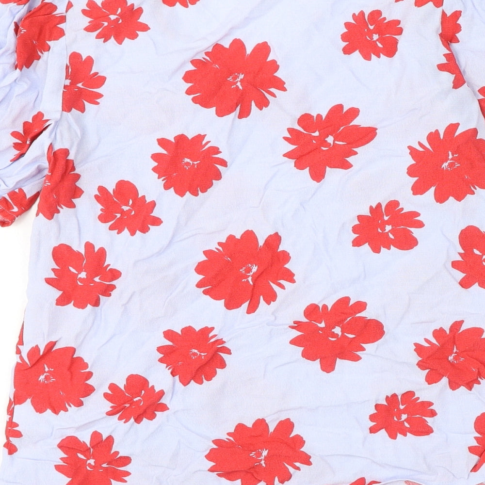 Marks and Spencer Womens Blue Floral Viscose Basic Blouse Size 6 Round Neck