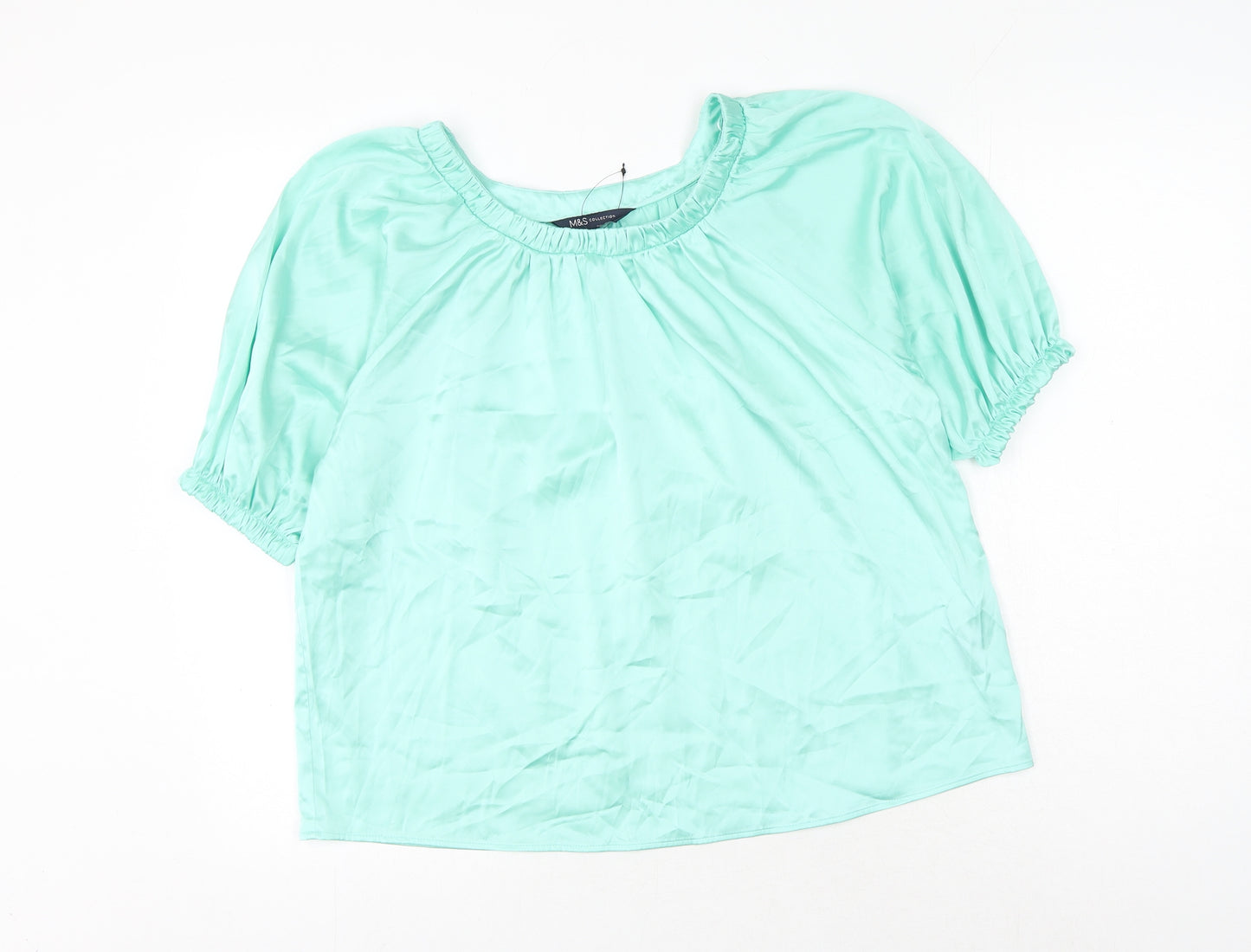 Marks and Spencer Womens Green Polyester Basic Blouse Size 6 Round Neck