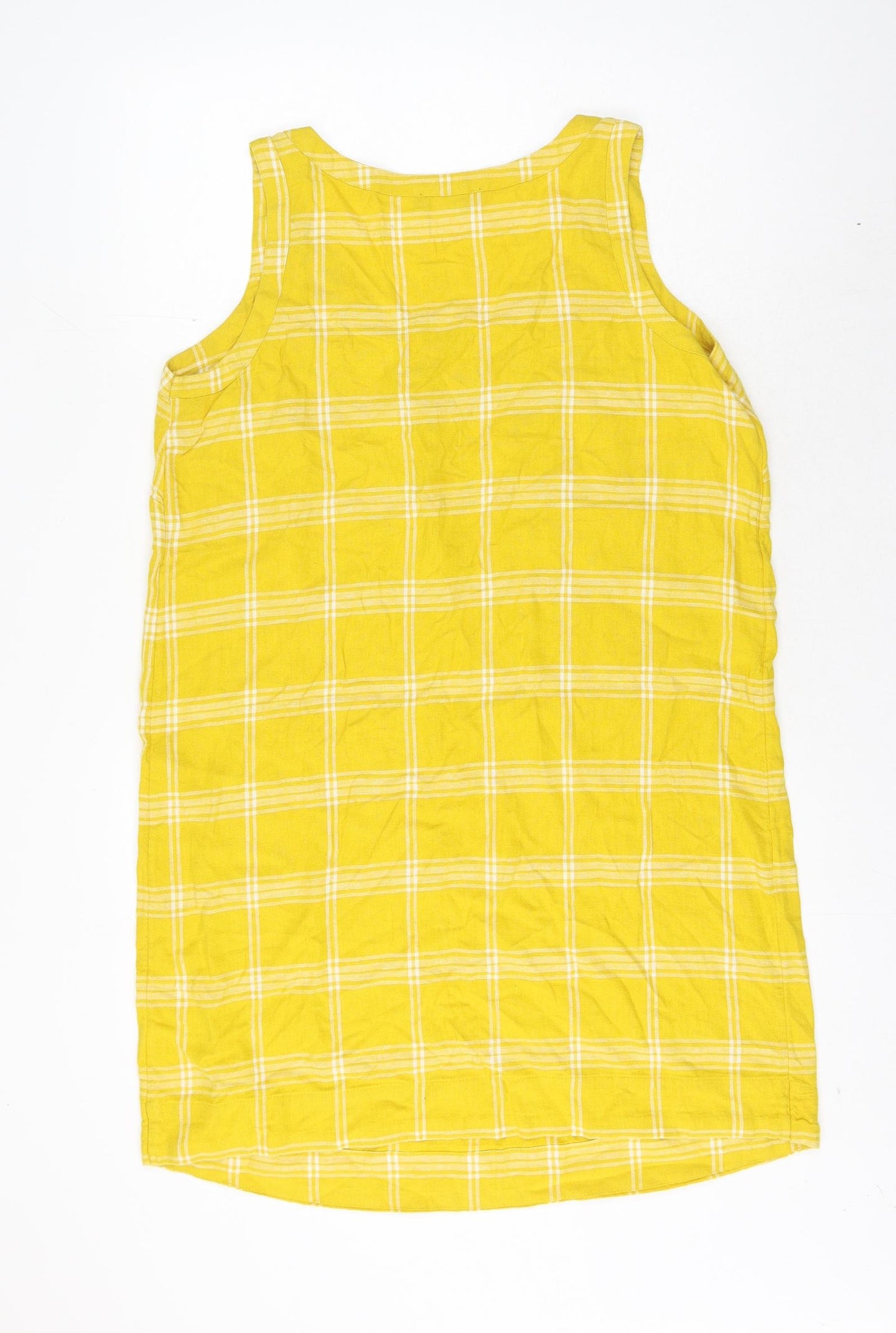 Marks and Spencer Womens Yellow Check Flax Shift Size 14 Round Neck Pullover