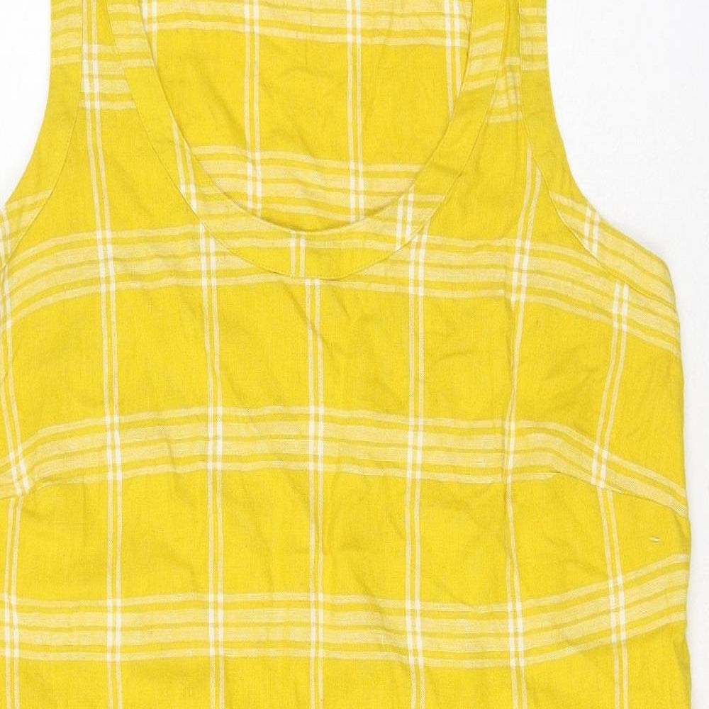 Marks and Spencer Womens Yellow Check Flax Shift Size 14 Round Neck Pullover