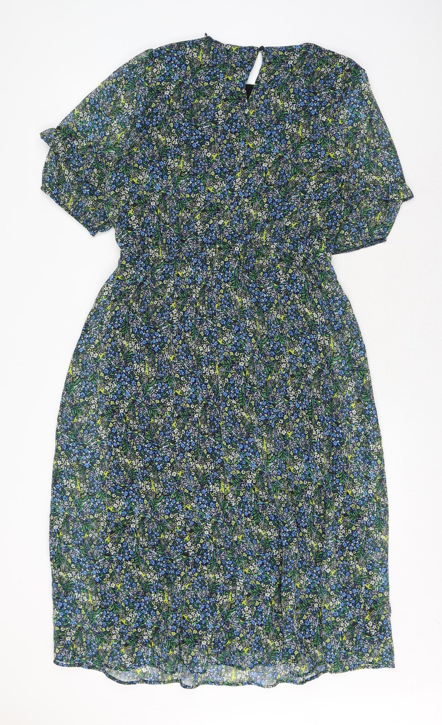 Marks and Spencer Womens Floral Polyester Shift Size 14 Round Neck Button