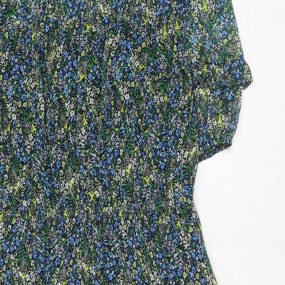 Marks and Spencer Womens Floral Polyester Shift Size 14 Round Neck Button