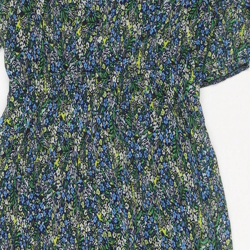 Marks and Spencer Womens Floral Polyester Shift Size 14 Round Neck Button