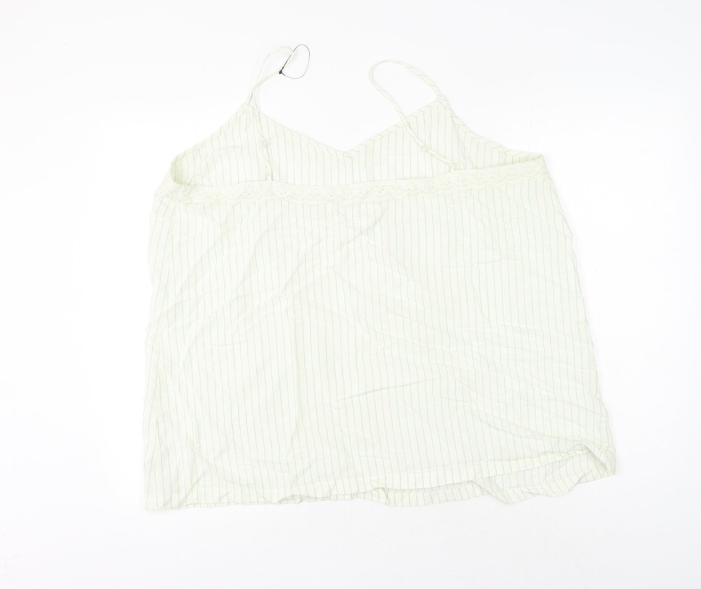 Marks and Spencer Womens White Striped Flax Basic Tank Size 24 V-Neck