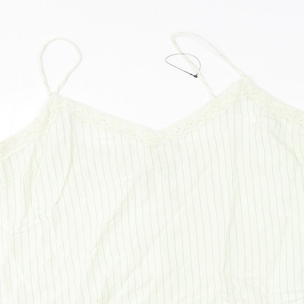 Marks and Spencer Womens White Striped Flax Basic Tank Size 24 V-Neck