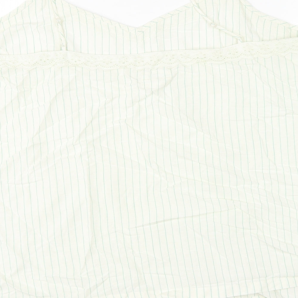 Marks and Spencer Womens White Striped Flax Basic Tank Size 24 V-Neck