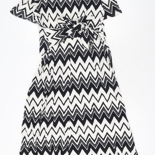 Marks and Spencer Womens White Geometric Viscose Shirt Dress Size 12 Collared Button