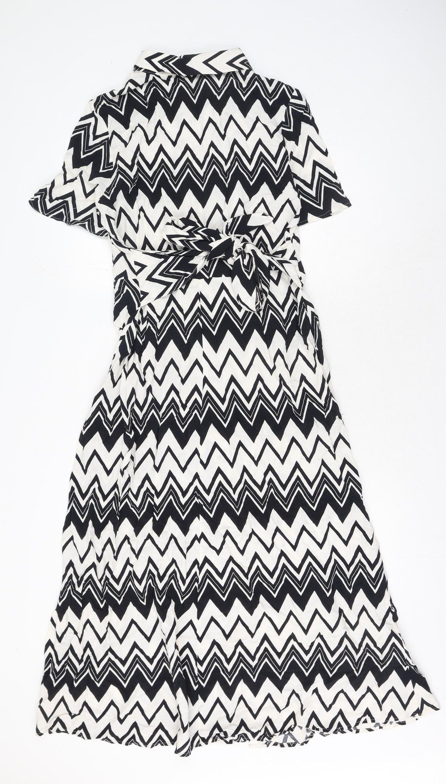 Marks and Spencer Womens White Geometric Viscose Shirt Dress Size 12 Collared Button