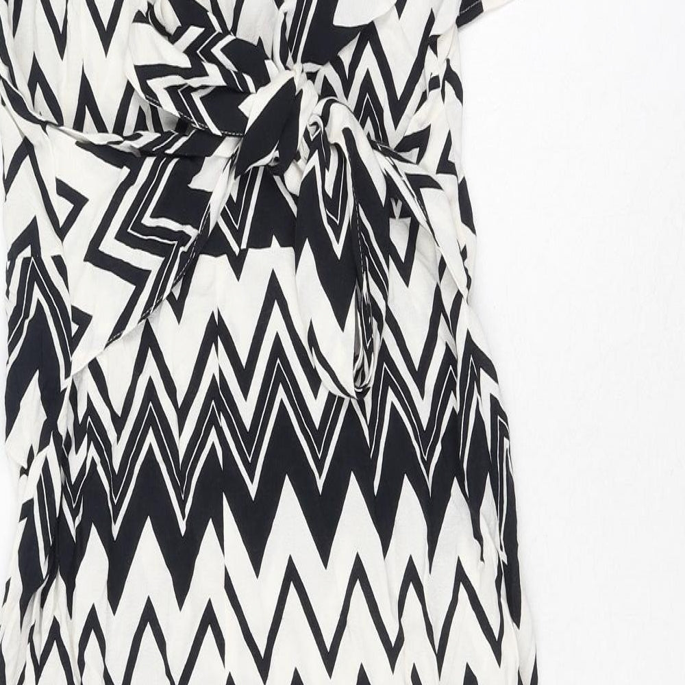 Marks and Spencer Womens White Geometric Viscose Shirt Dress Size 12 Collared Button