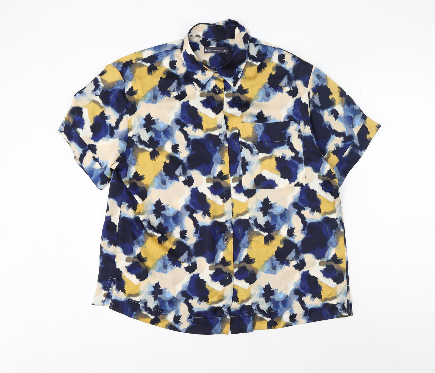 Marks and Spencer Womens Multicoloured Geometric Polyester Basic Button-Up Size 14 Collared