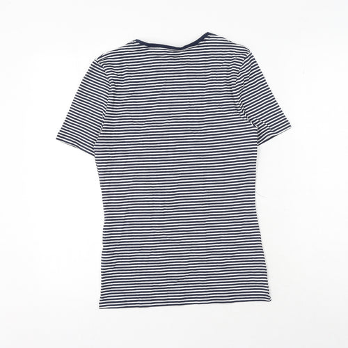Marks and Spencer Womens Blue Striped Cotton Basic T-Shirt Size 8 Round Neck