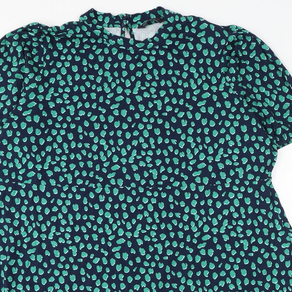 Marks and Spencer Womens Blue Geometric Viscose Shift Size 24 Round Neck Button