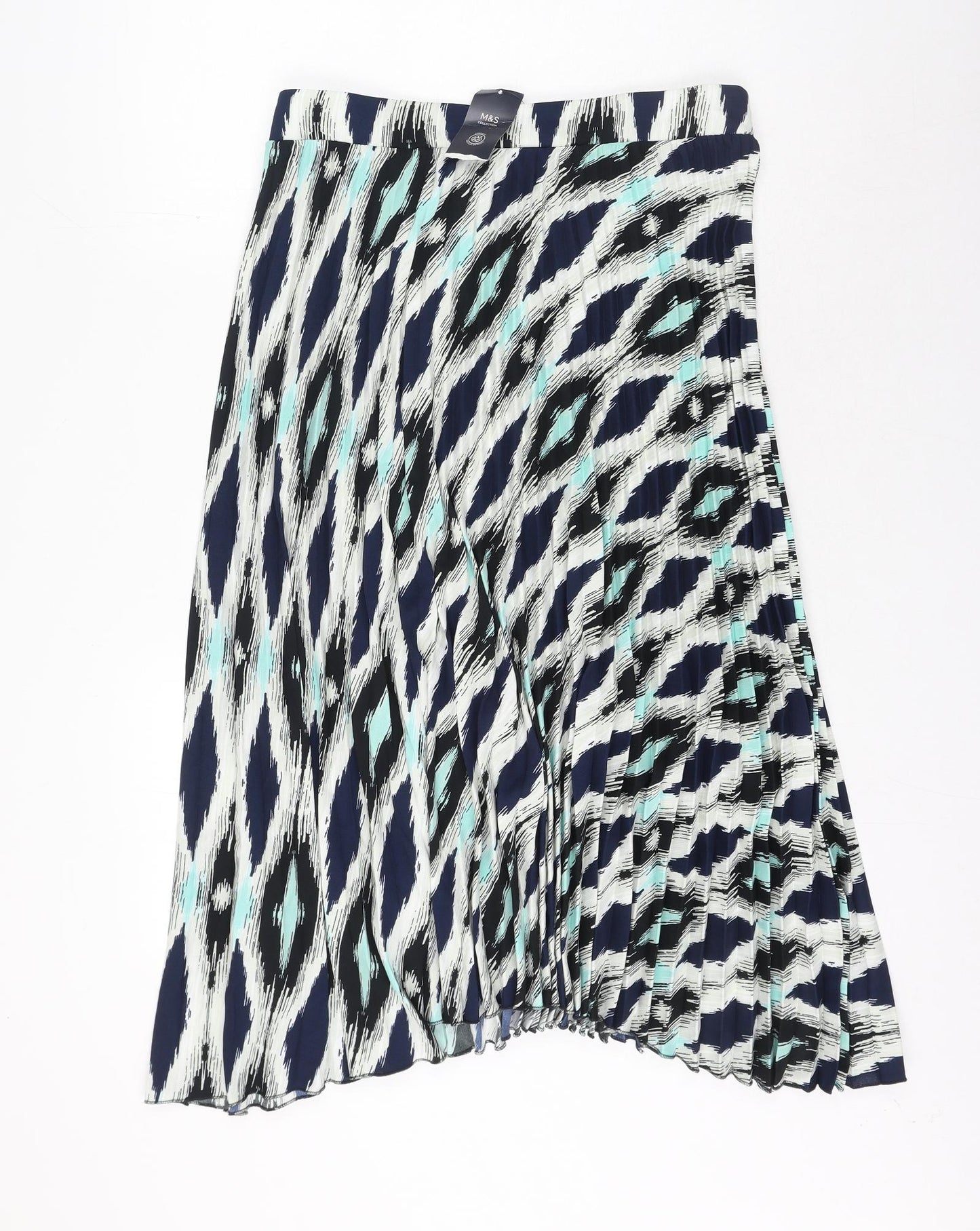 Marks and Spencer Womens Multicoloured Geometric Polyester Pleated Skirt Size 14