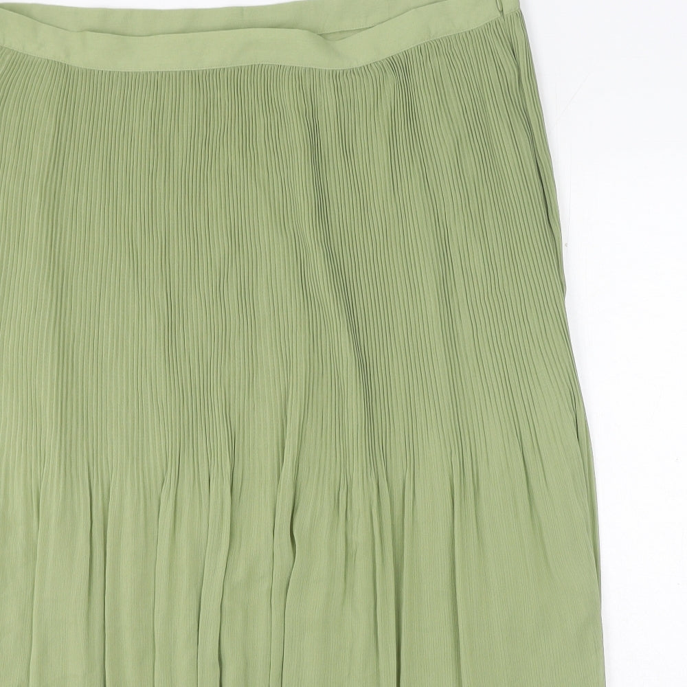 Marks and Spencer Womens Green Polyester Pleated Skirt Size 20 Zip