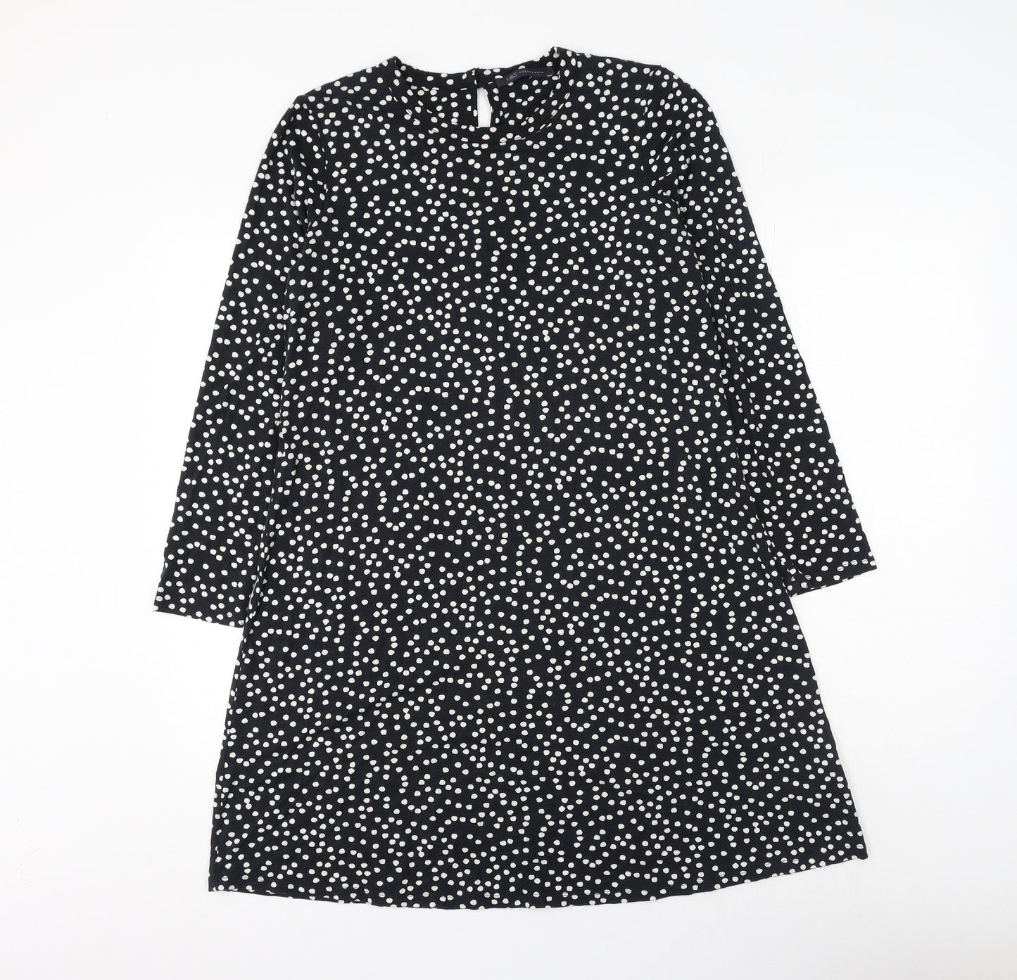 Marks and Spencer Womens Black Polka Dot Viscose Shift Size 14 Round Neck Button