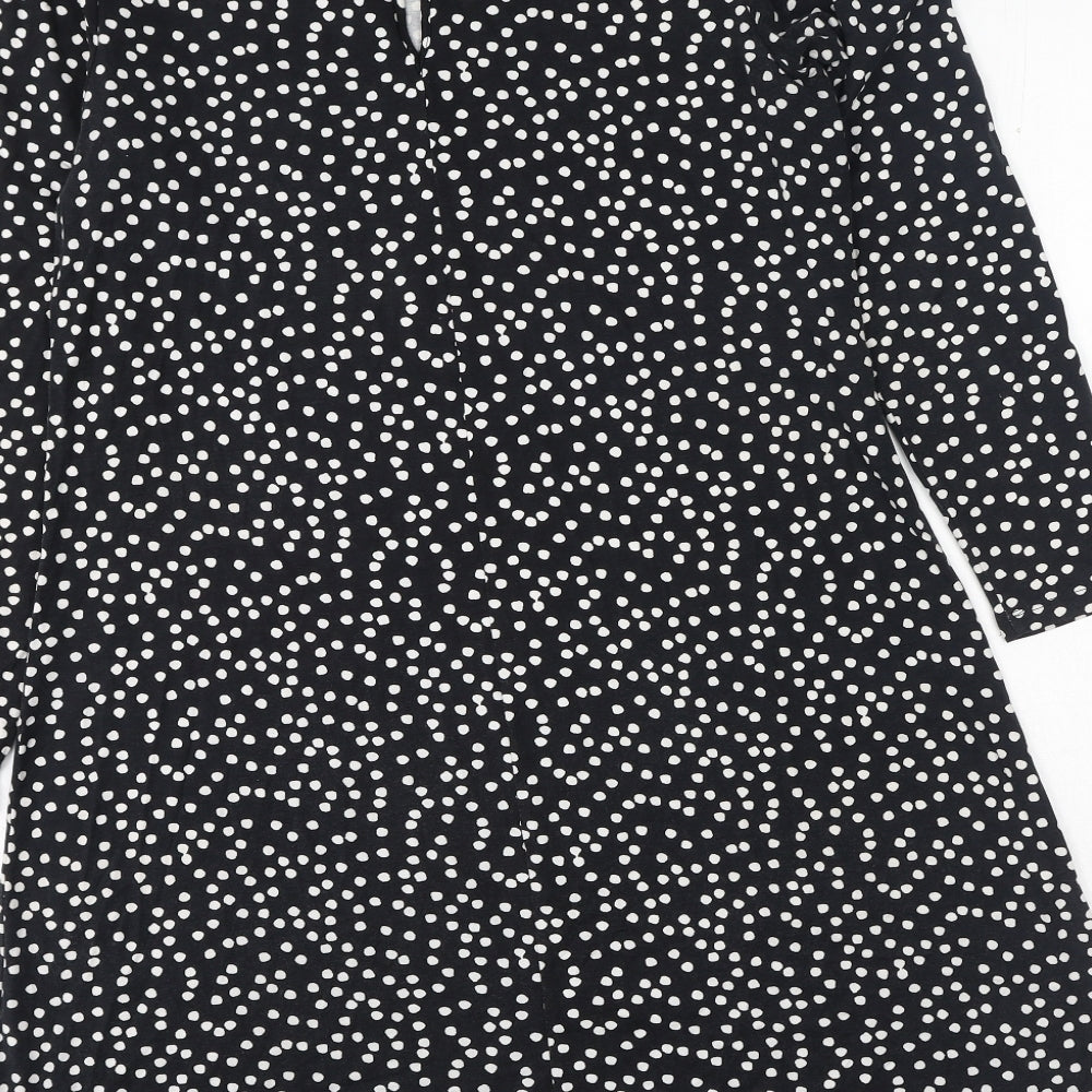 Marks and Spencer Womens Black Polka Dot Viscose Shift Size 14 Round Neck Button