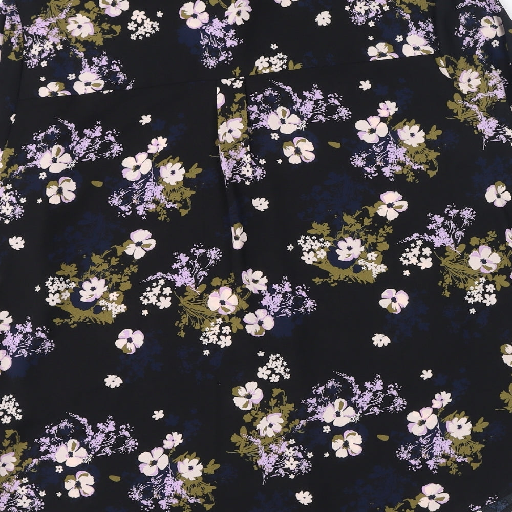 Marks and Spencer Womens Black Floral Polyester Basic Button-Up Size 12 Collared