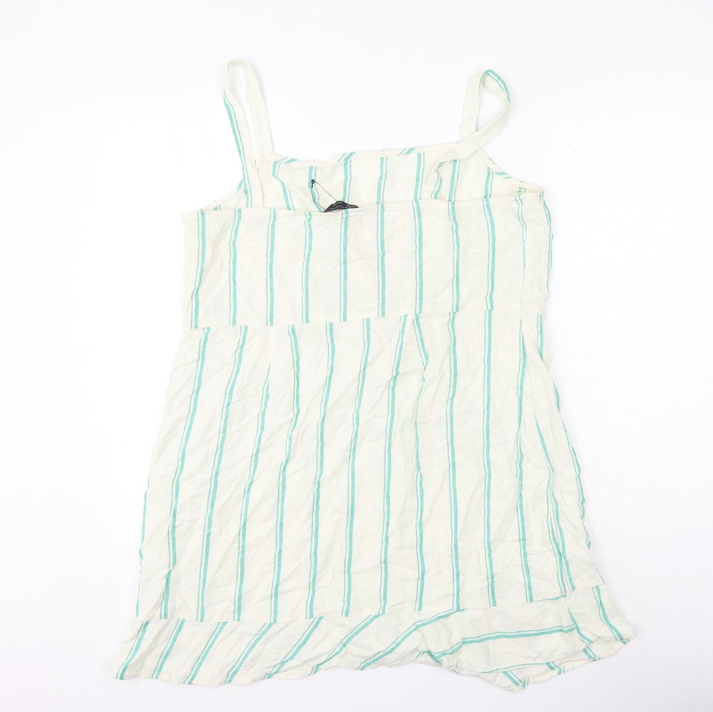 Marks and Spencer Womens White Striped Flax Basic Blouse Size 18 Square Neck