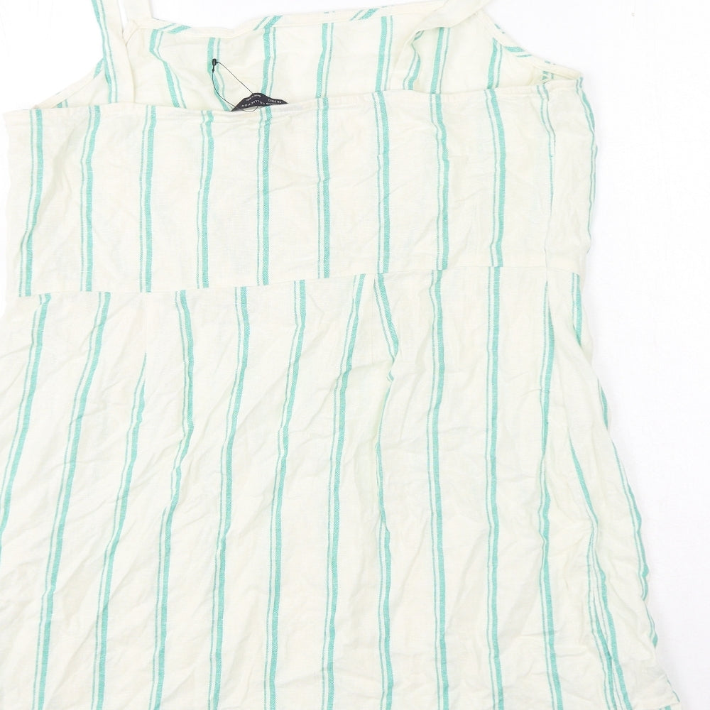 Marks and Spencer Womens White Striped Flax Basic Blouse Size 18 Square Neck