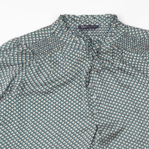 Marks and Spencer Womens Green Geometric Polyester Basic Blouse Size 20 Round Neck