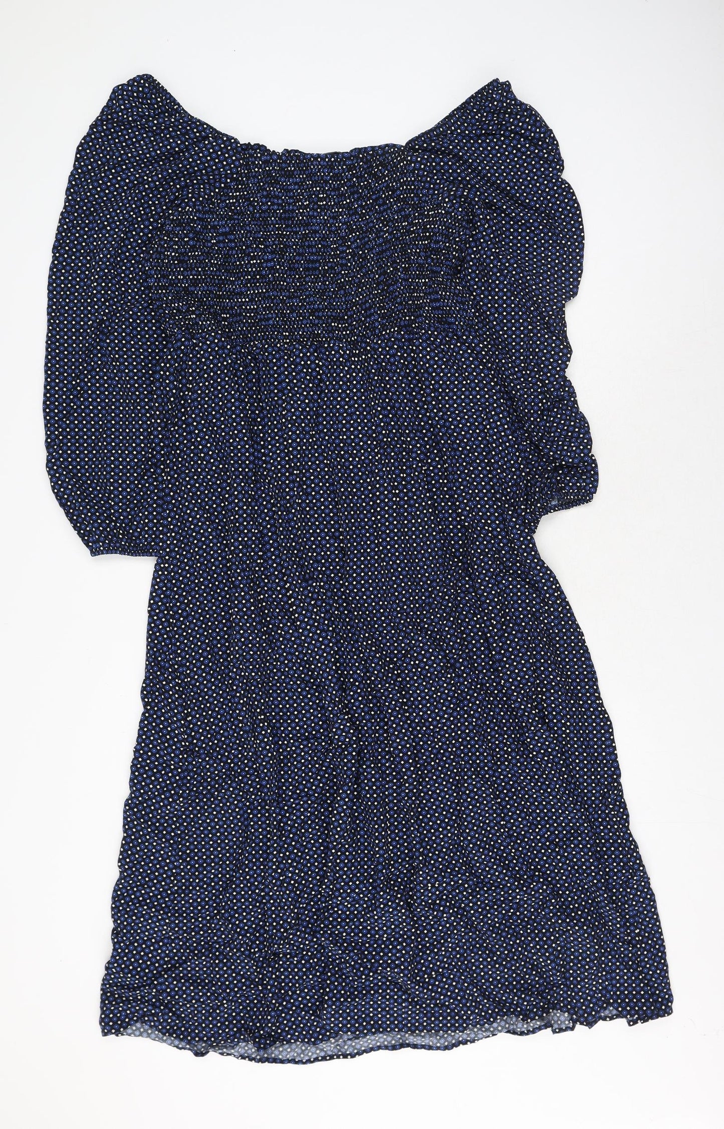 Marks and Spencer Womens Blue Geometric Viscose A-Line Size 16 Square Neck Pullover