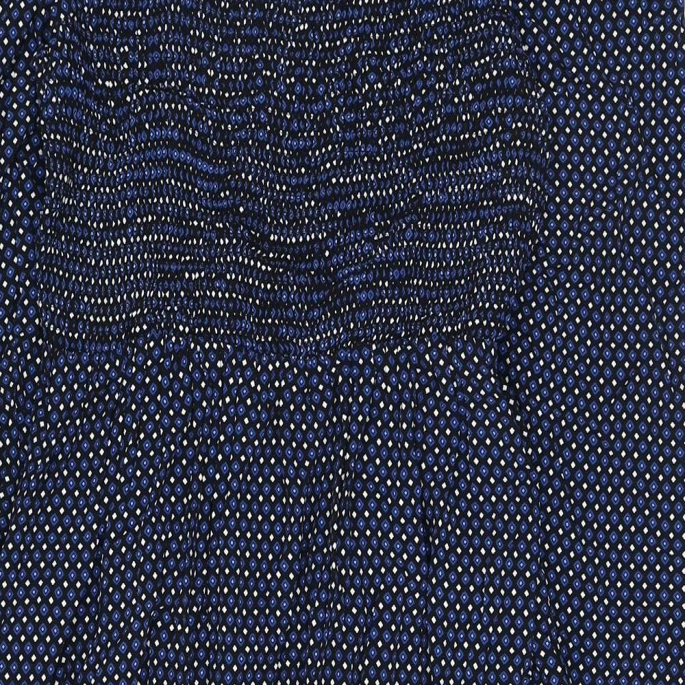 Marks and Spencer Womens Blue Geometric Viscose A-Line Size 16 Square Neck Pullover