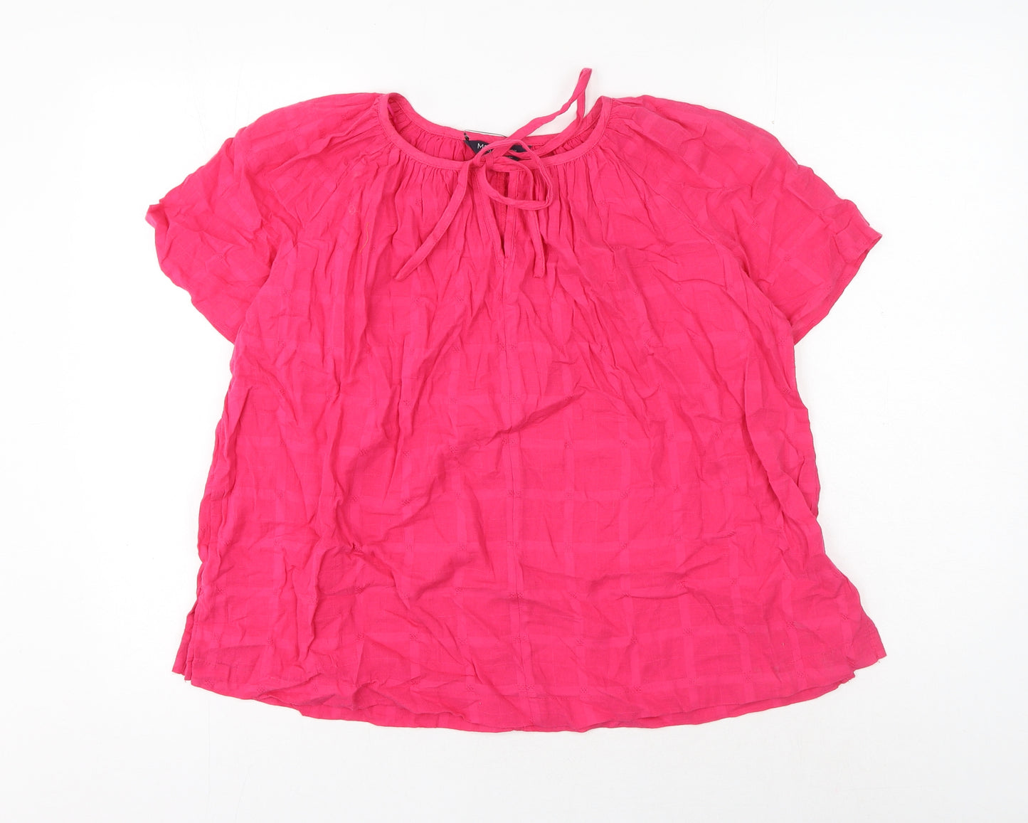 Marks and Spencer Womens Pink Cotton Basic Blouse Size 6 Round Neck