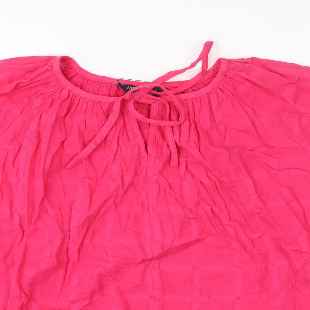 Marks and Spencer Womens Pink Cotton Basic Blouse Size 6 Round Neck
