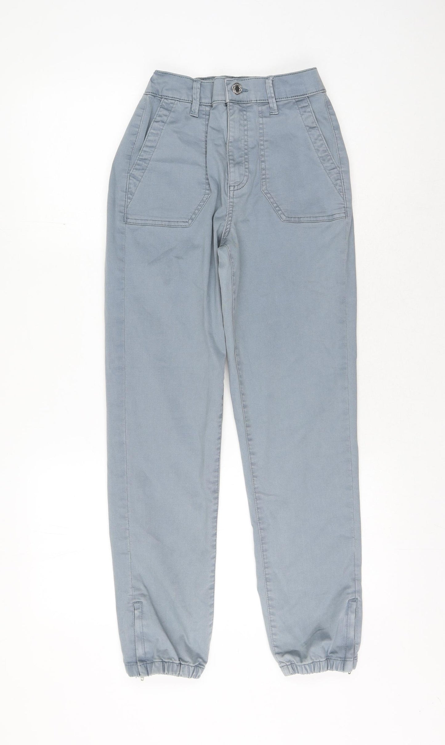 Marks and Spencer Womens Blue Cotton Chino Trousers Size 6 L27 in Regular Zip