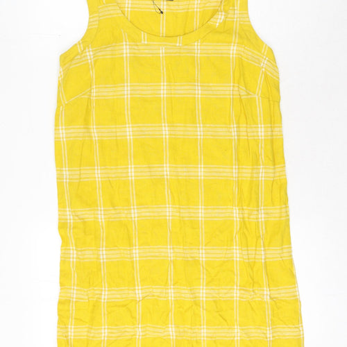 Marks and Spencer Womens Yellow Check Flax Shift Size 10 Round Neck Pullover