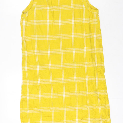 Marks and Spencer Womens Yellow Check Flax Shift Size 10 Round Neck Pullover