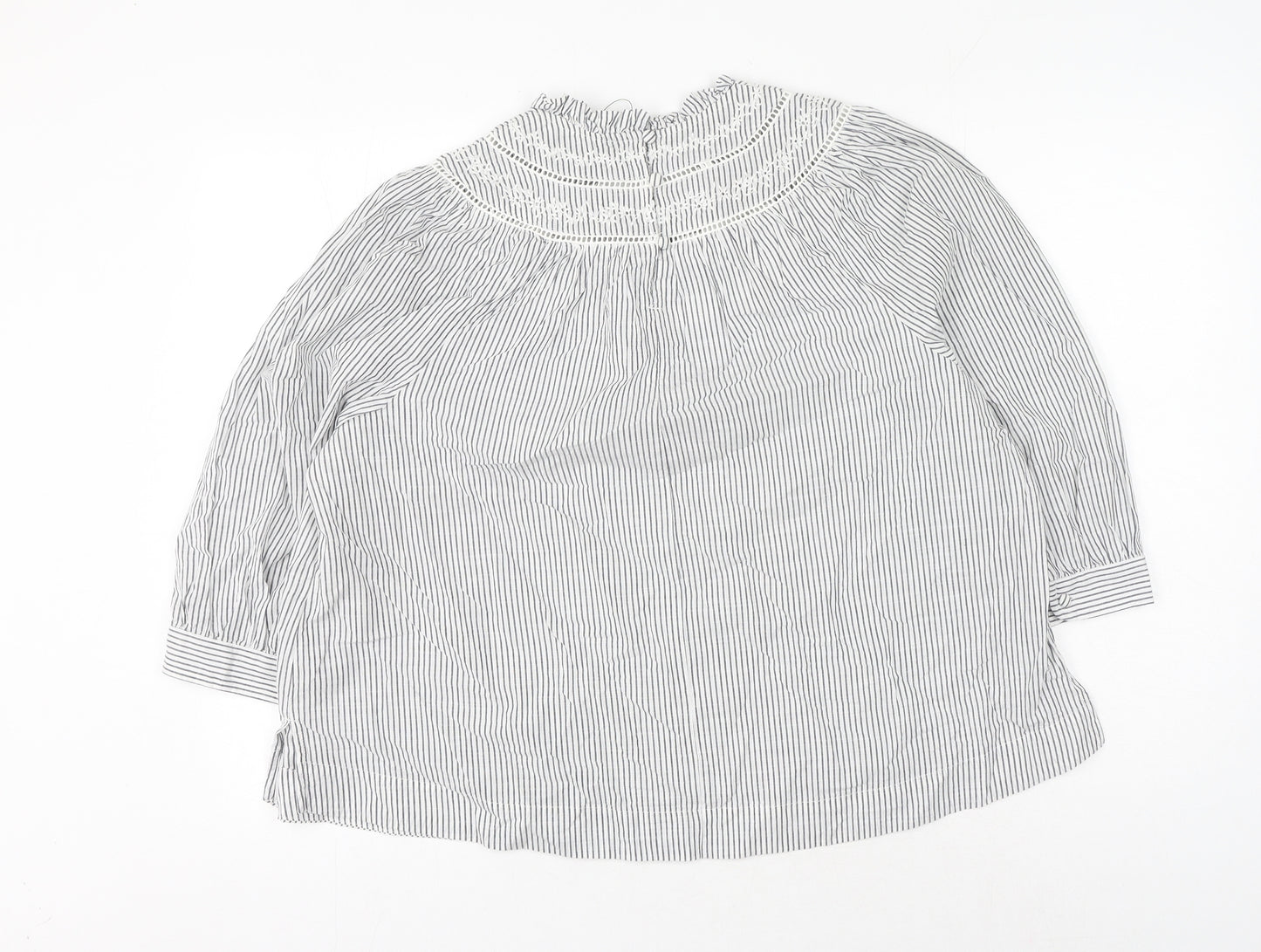 Marks and Spencer Womens White Striped Cotton Basic Blouse Size 16 Round Neck