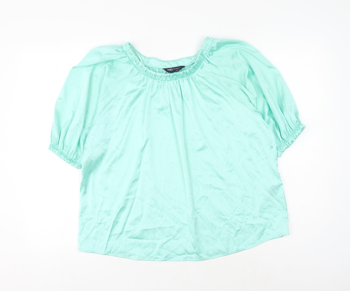 Marks and Spencer Womens Green Polyester Basic Blouse Size 8 Round Neck