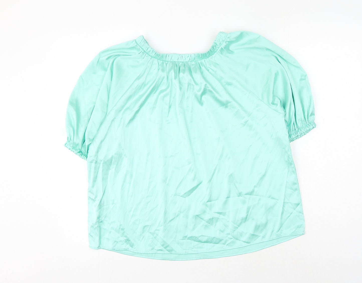 Marks and Spencer Womens Green Polyester Basic Blouse Size 8 Round Neck