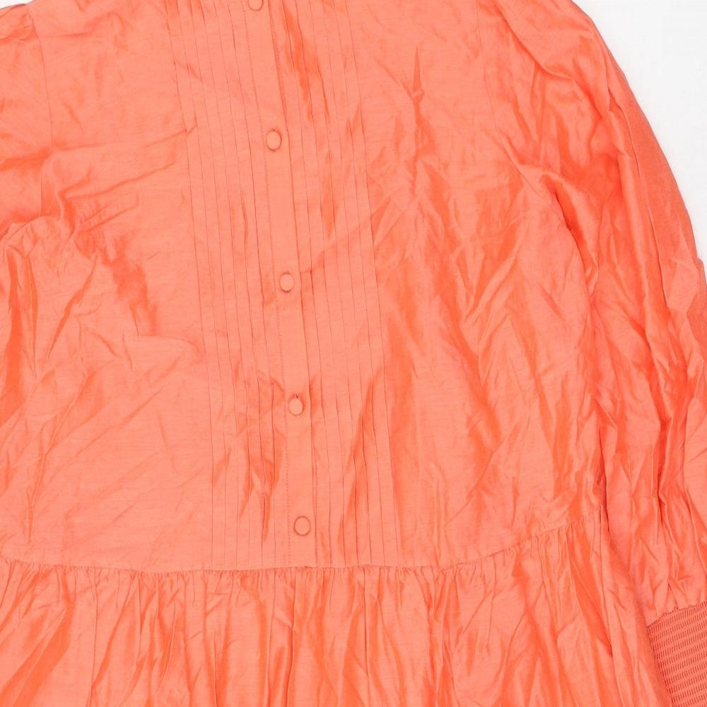 Autograph Womens Pink Cotton A-Line Size 14 Round Neck Button