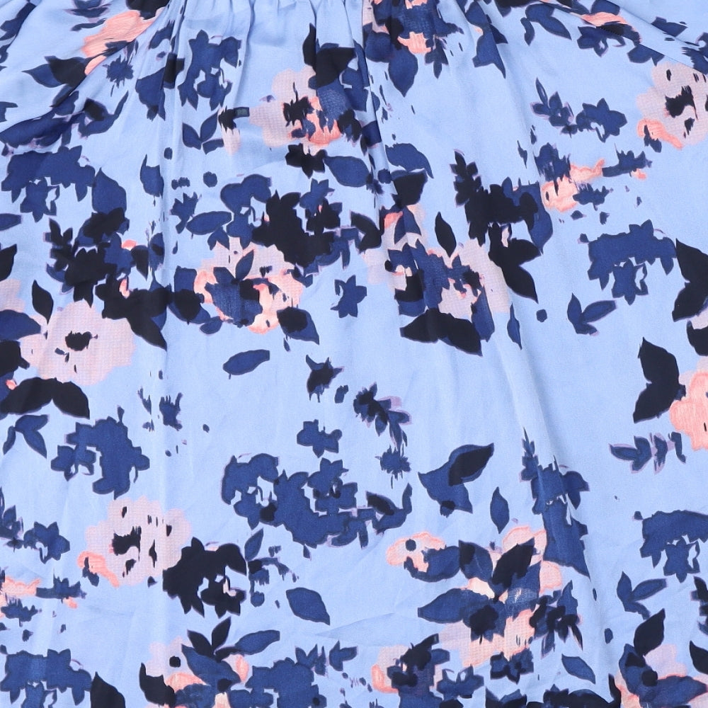 Marks and Spencer Womens Blue Floral Polyester Basic Blouse Size 18 Round Neck