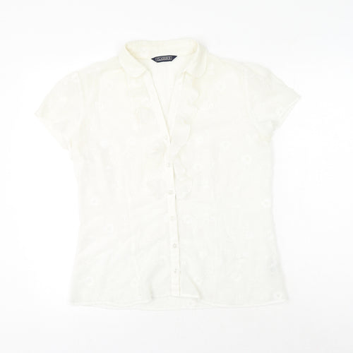 BHS Womens White Floral Polyester Basic Button-Up Size 14 V-Neck