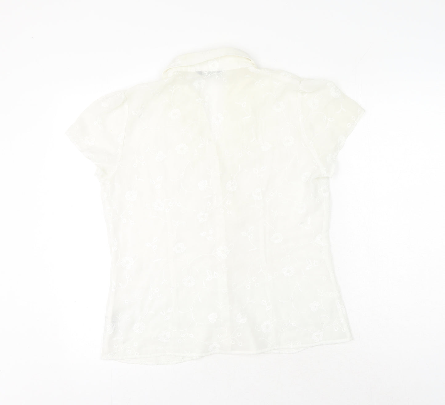 BHS Womens White Floral Polyester Basic Button-Up Size 14 V-Neck