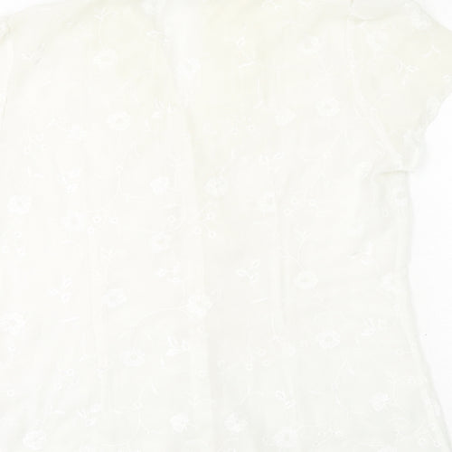 BHS Womens White Floral Polyester Basic Button-Up Size 14 V-Neck