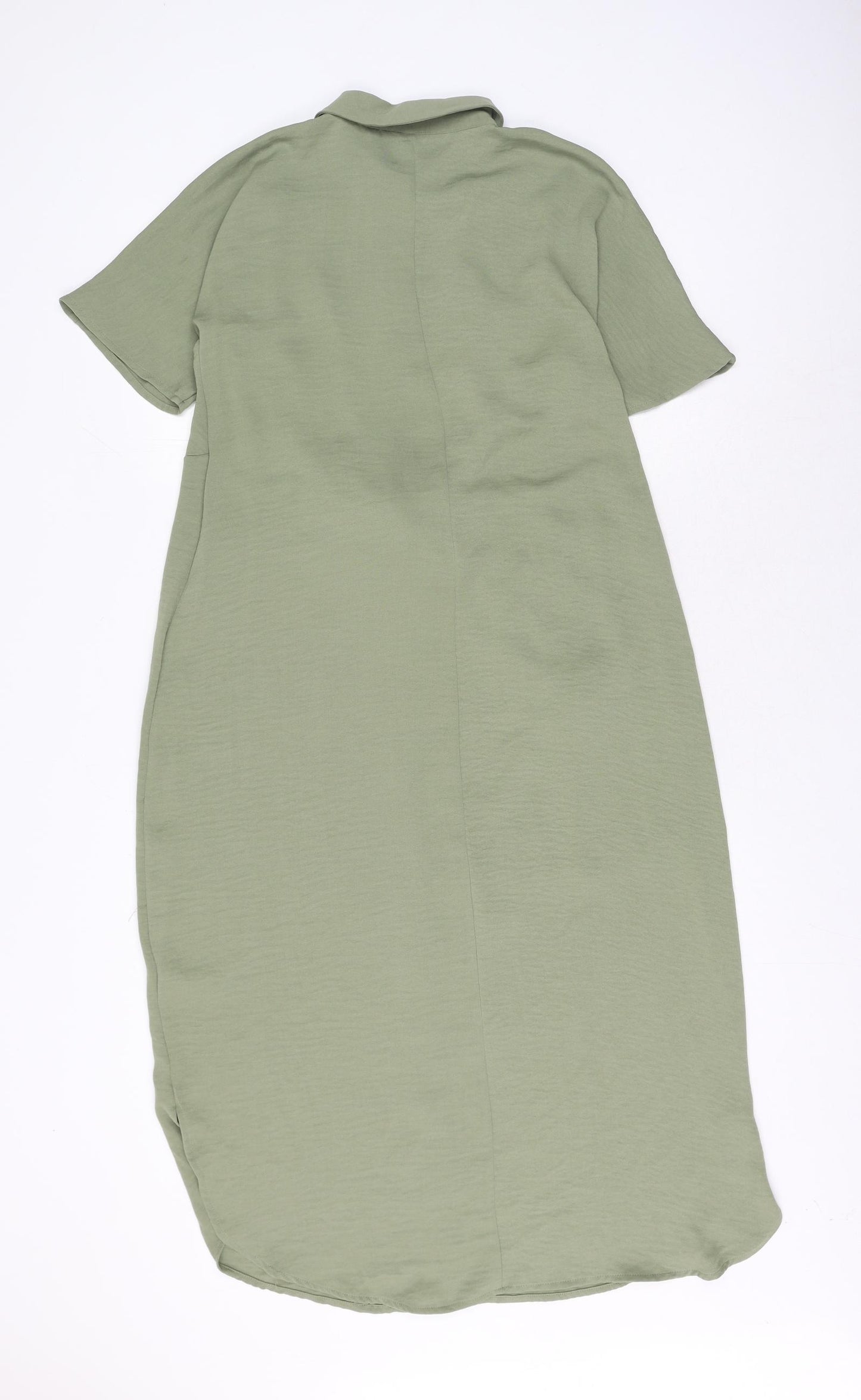 Marks and Spencer Womens Green Polyester Shirt Dress Size 10 Collared Button - Knot Front