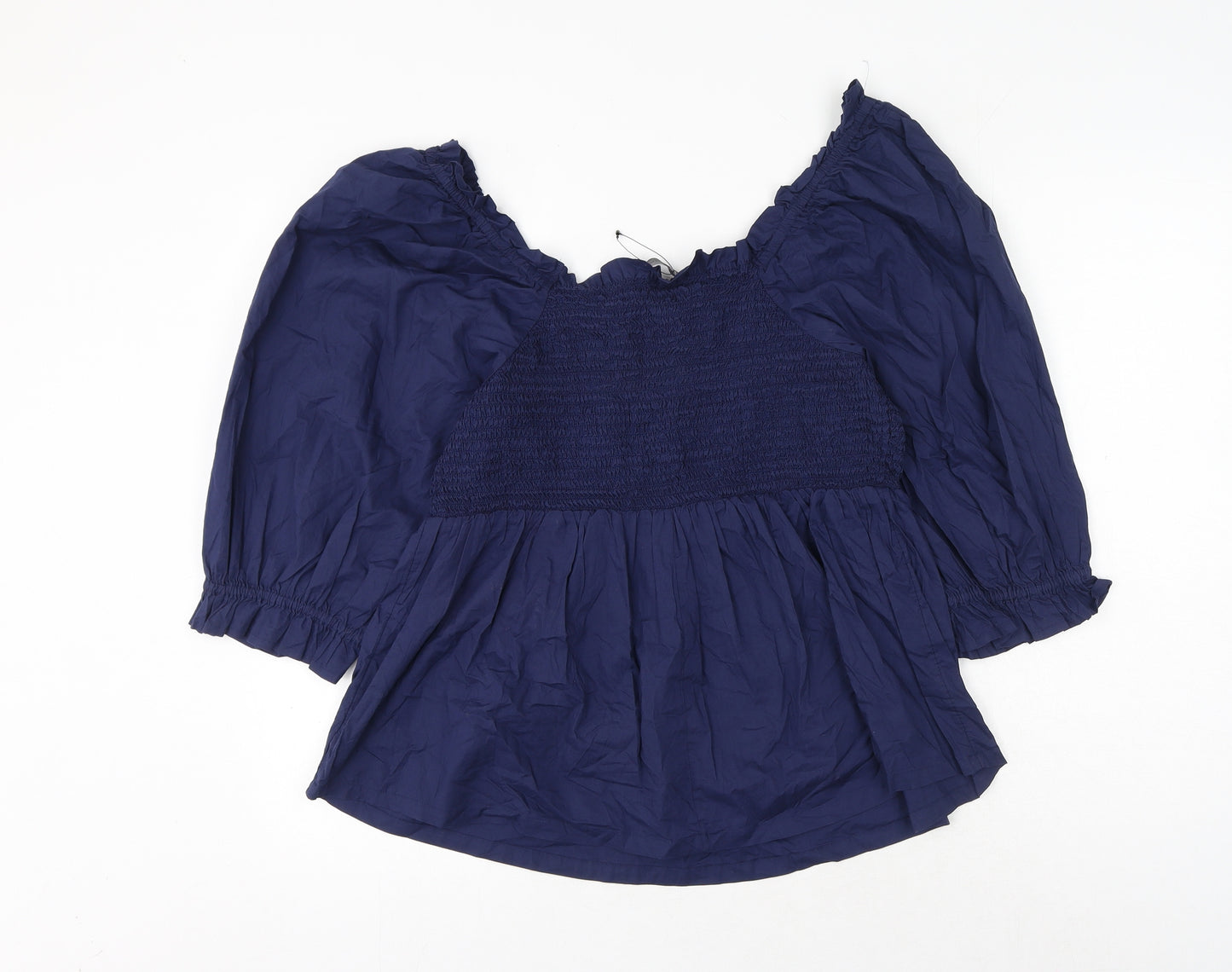 Marks and Spencer Womens Blue Cotton Basic Blouse Size 14 Square Neck