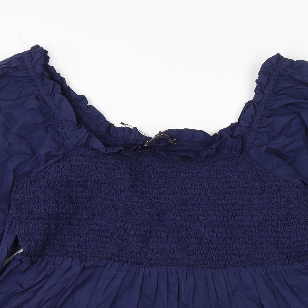 Marks and Spencer Womens Blue Cotton Basic Blouse Size 14 Square Neck